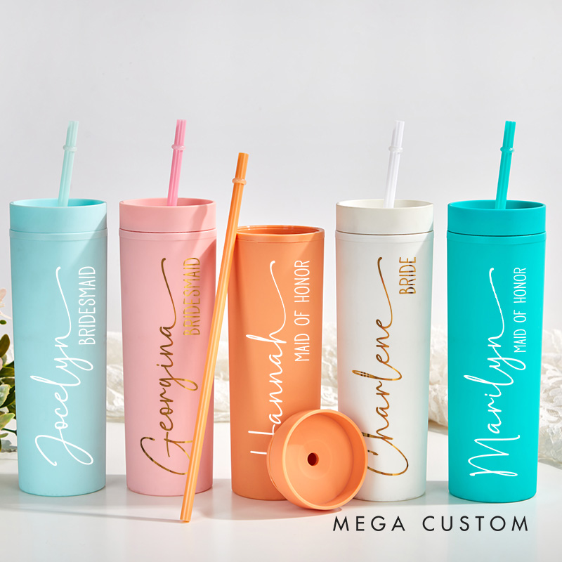 Personalized Refined Bridesmaid 16oz Skinny Tumbler Custom Bride Name with Heart Wedding Tumbler Maid of Honor Bachelorette Party Bridal Shower Gift