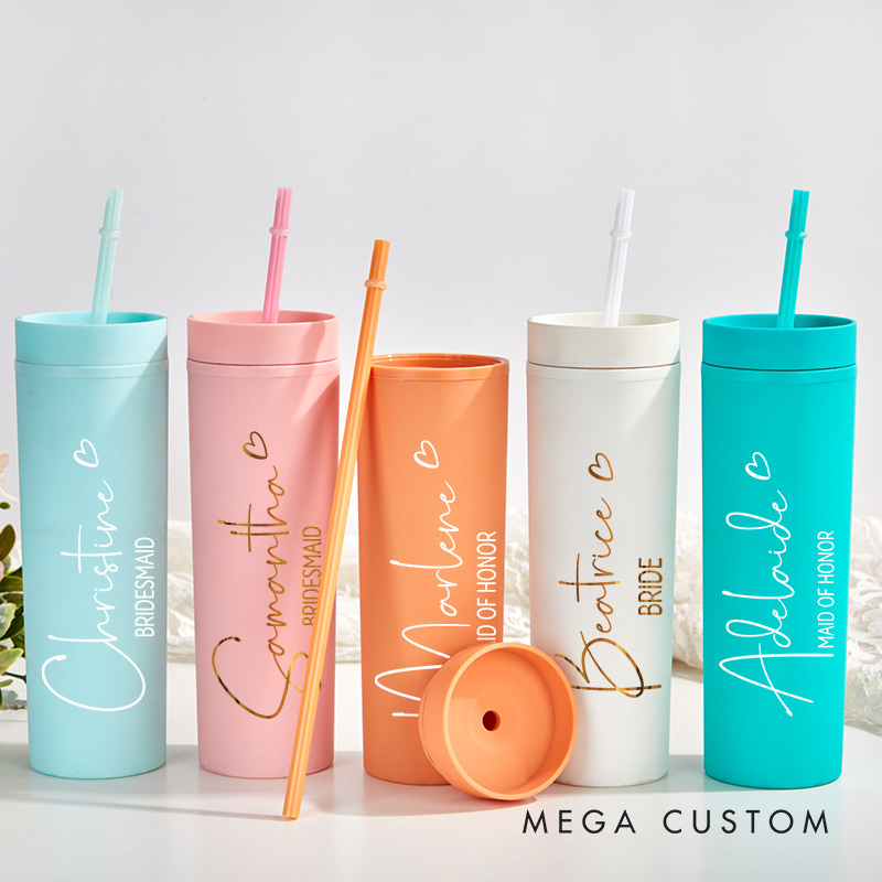 Personalized Bridesmaid Name with Heart 16oz Skinny Tumbler Custom Bride Name Wedding Tumbler Maid of Honor Bachelorette Party Bridal Shower Gift