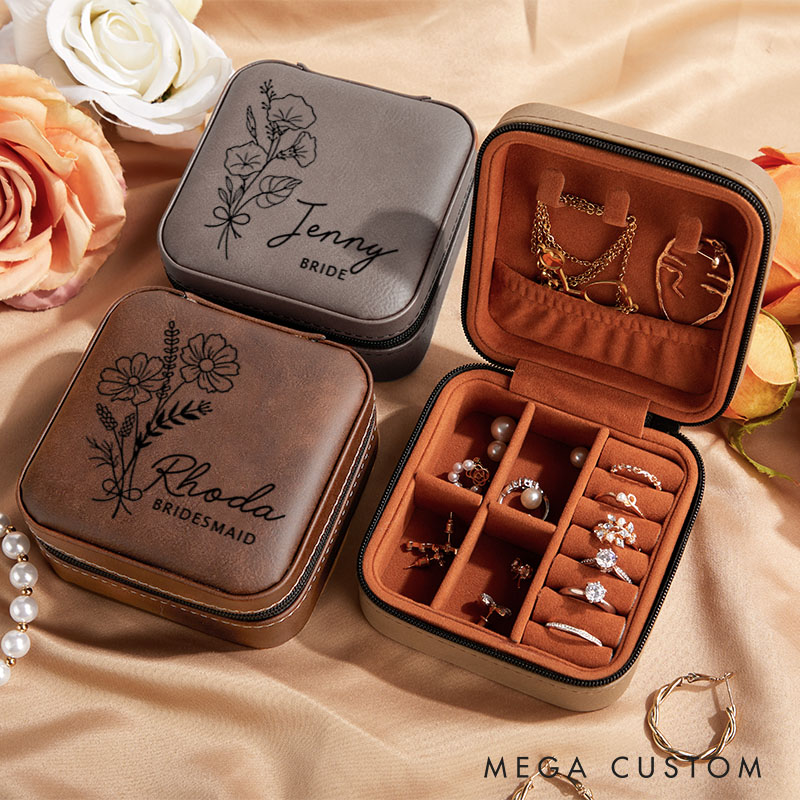 Personalized Bridesmaid Birth Flower Jewelry Box Bride Moth Flower Jewelry Box with Name Maid of Honor Ring Box Bachelorette Party Bridal Shower Gift