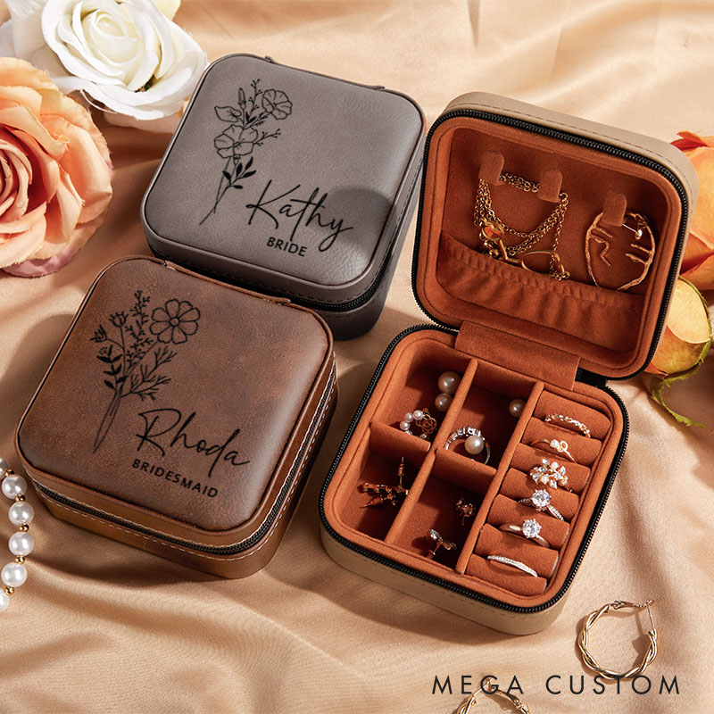 Personalized Bridesmaid Birth Flower Jewelry Box Bride Name Moth Flower Jewelry Box Maid of Honor Ring Box Bachelorette Party Bridal Shower Gift