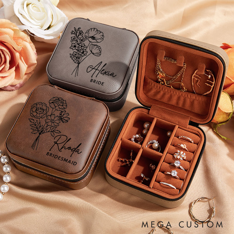 Personalized Bridesmaid Name Birth Flower Jewelry Box Bride Month Flower Jewelry Box Maid of Honor Ring Box Bachelorette Party Bridal Shower Gifts