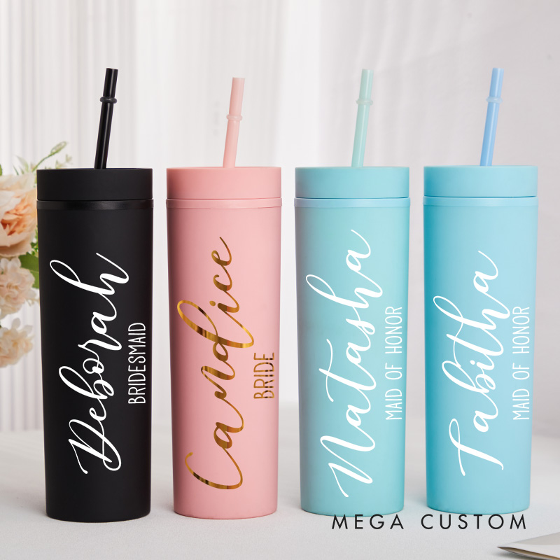 Personalized Graceful Bridesmaid 16oz Skinny Tumbler Custom Bride Name with Heart Wedding Tumbler Maid of Honor Bachelorette Party Bridal Shower Gift