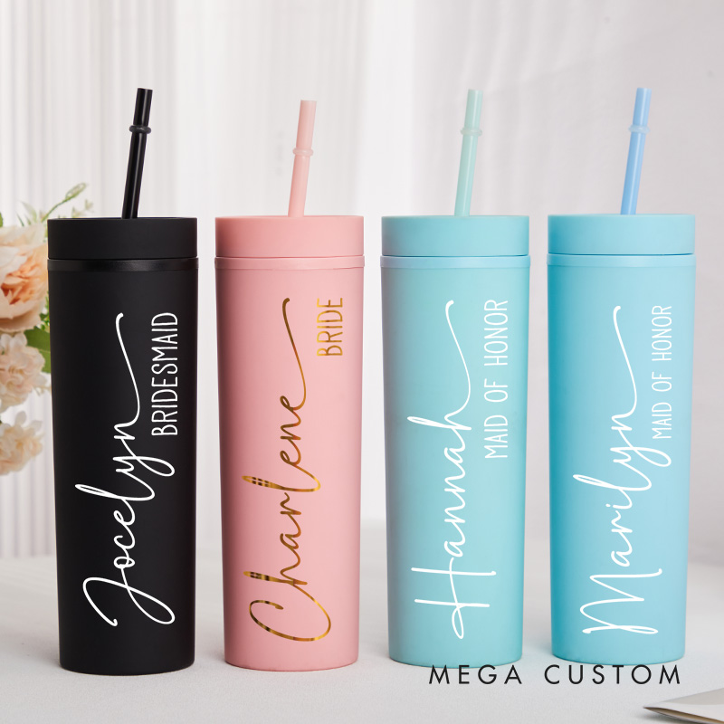 Personalized Refined Bridesmaid 16oz Skinny Tumbler Custom Bride Name with Heart Wedding Tumbler Maid of Honor Bachelorette Party Bridal Shower Gift