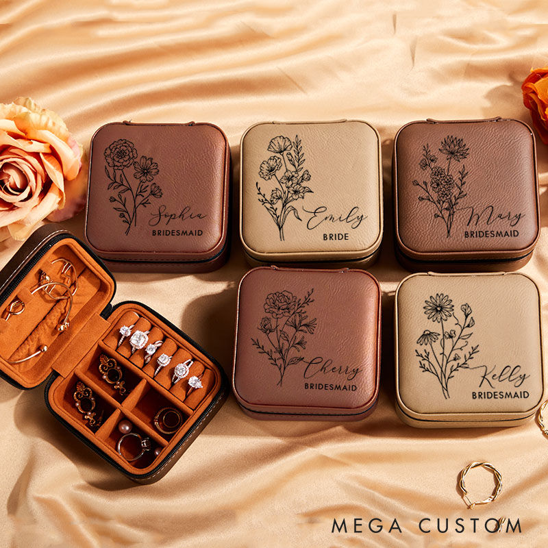 Personalized Bridesmaid Birth Flower Jewelry Box Bride Moth Flower Jewelry Box Maid of Honor Name Ring Box Bachelorette Party Favor Bridal Shower Gift
