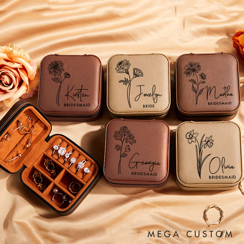 Personalized Bridesmaid Elegant Birth Flower Jewelry Box Bride Moth Flower Jewelry Box Maid of Honor Ring Box Bachelorette Party Bridal Shower Gift