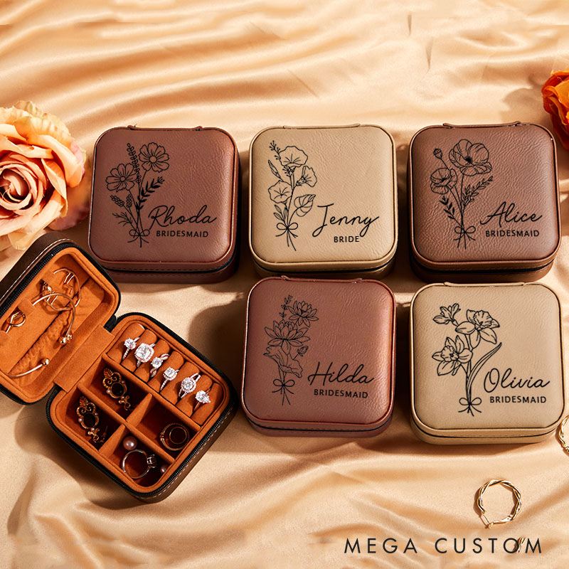 Personalized Bridesmaid Birth Flower Jewelry Box Bride Moth Flower Jewelry Box with Name Maid of Honor Ring Box Bachelorette Party Bridal Shower Gift