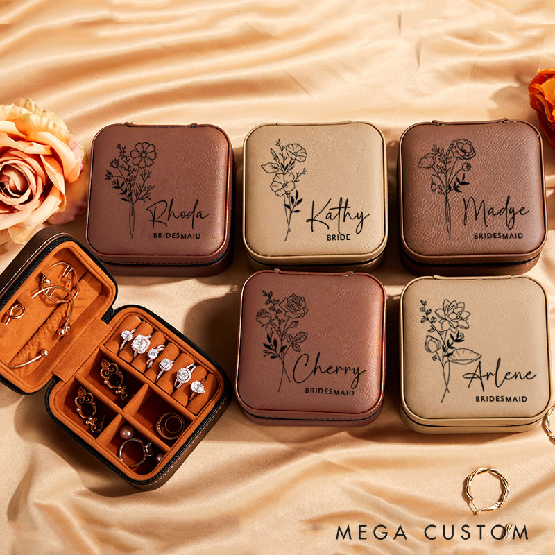 Personalized Bridesmaid Birth Flower Jewelry Box Bride Name Moth Flower Jewelry Box Maid of Honor Ring Box Bachelorette Party Bridal Shower Gift