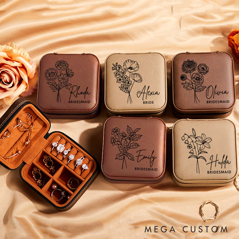 Personalized Bridesmaid Name Birth Flower Jewelry Box Bride Month Flower Jewelry Box Maid of Honor Ring Box Bachelorette Party Bridal Shower Gifts