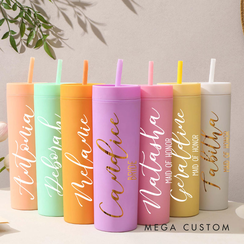 Personalized Graceful Bridesmaid 16oz Skinny Tumbler Custom Bride Name with Heart Wedding Tumbler Maid of Honor Bachelorette Party Bridal Shower Gift