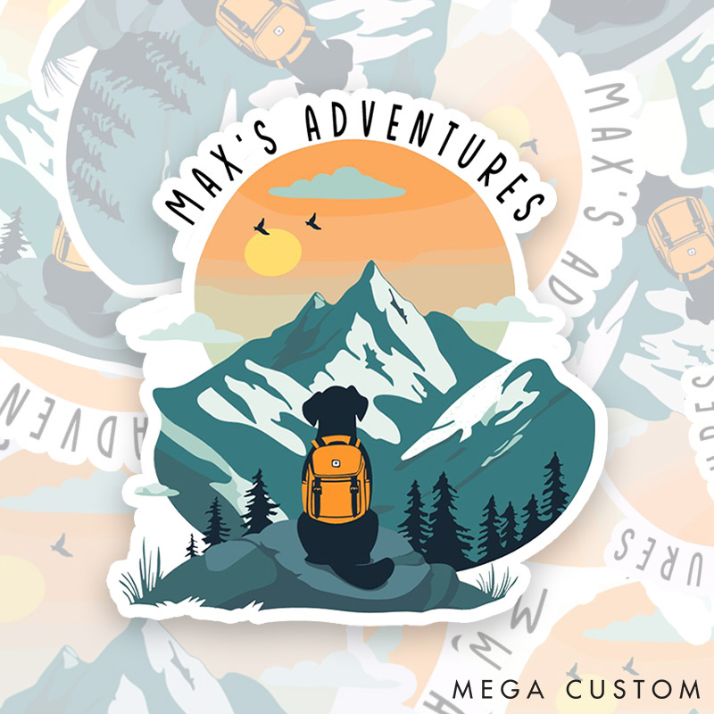Personalized Adventure Buddy Dog Hiking Sticker Camping Mountain Stickers for Nature Traveling Outdoors Lover Gift