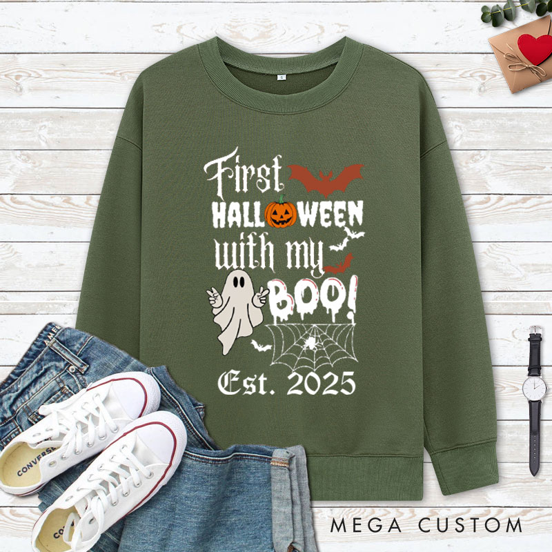 Personalized First Halloween with My Boo Ghost and Pumpkin Couple Sweatshirt