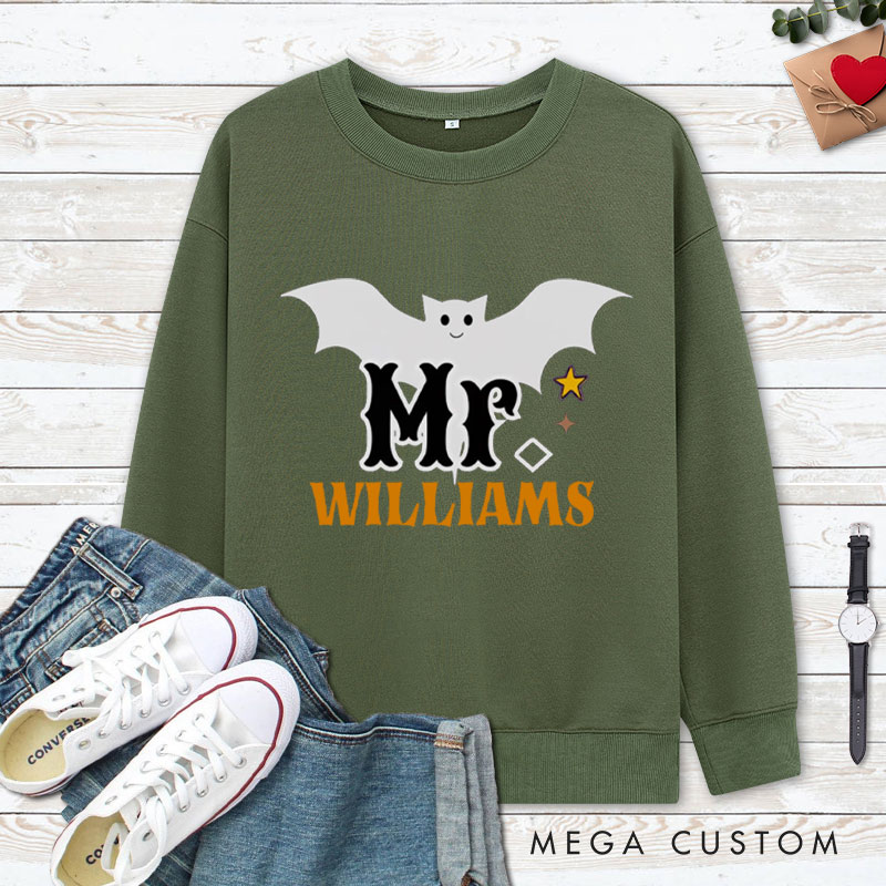 Personalized Mr and Mrs Bat Design with Halloween Theme Couple Sweatshirt