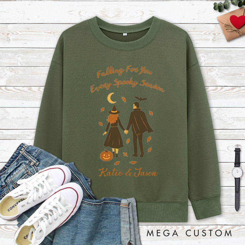 Personalized Falling for You Every Spooky Season Halloween Couple Sweatshirt