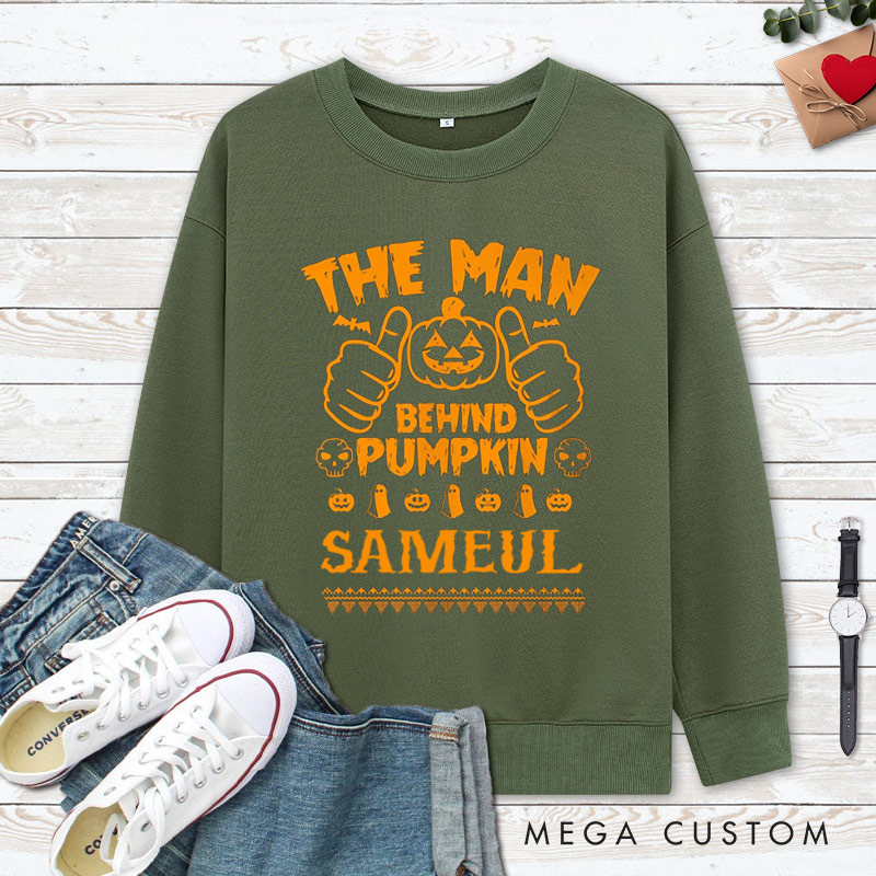 Personalized The Man Behind Pumpkin and My Little Pumpkin Halloween Couple Sweatshirt
