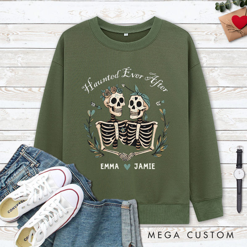 Personalized Haunted Ever After Skeleton Couple Halloween Couple Sweatshirt
