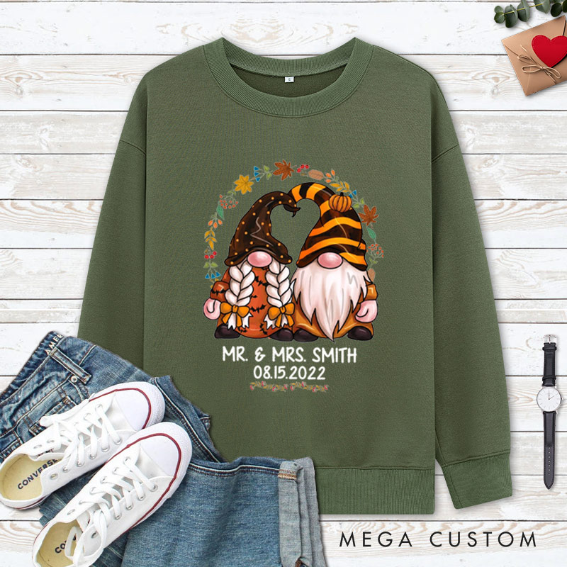 Personalized Mr and Mrs Autumn Gnome Couple Halloween Couple Sweatshirt