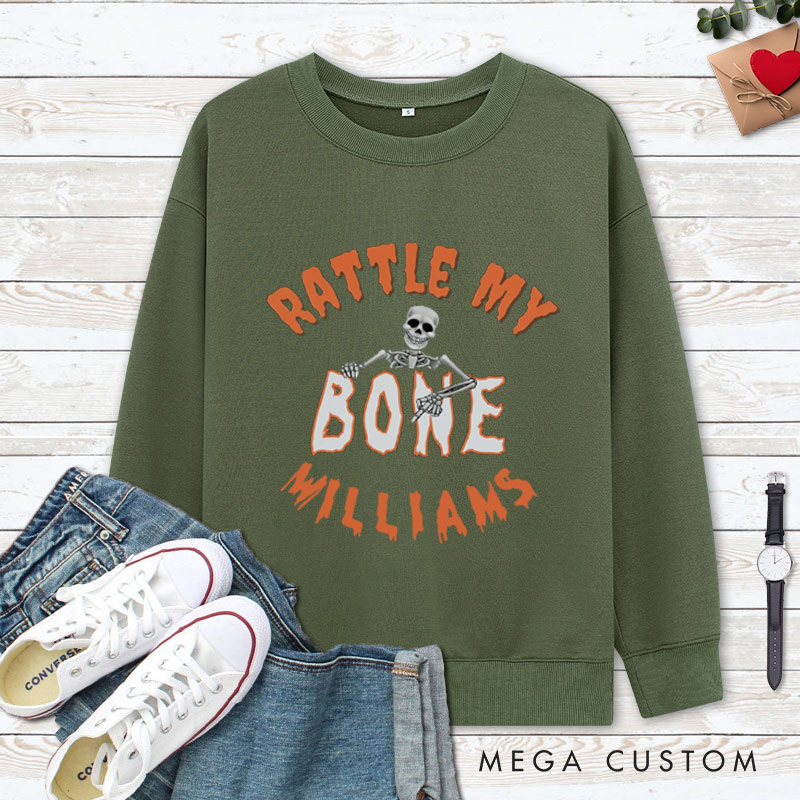Personalized Rattle My Bone and Let's Get Tangled in My Web Halloween Couple Sweatshirt