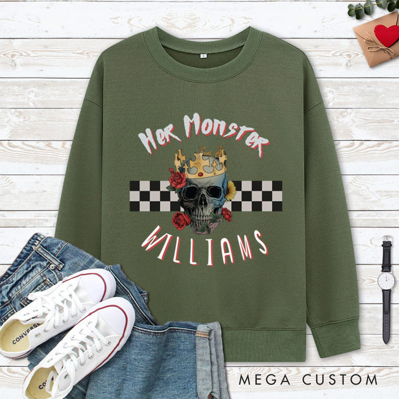 Personalized Her Monster and His Boo Skull Halloween Couple Sweatshirt