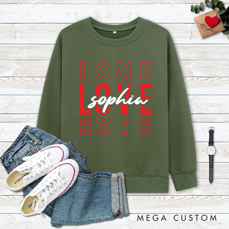 Personalized Couple Red Love Matching Sweatshirt with Name Couple Valentine's Day Sweatshirt for Husband Wife Boyfriend Girlfriend