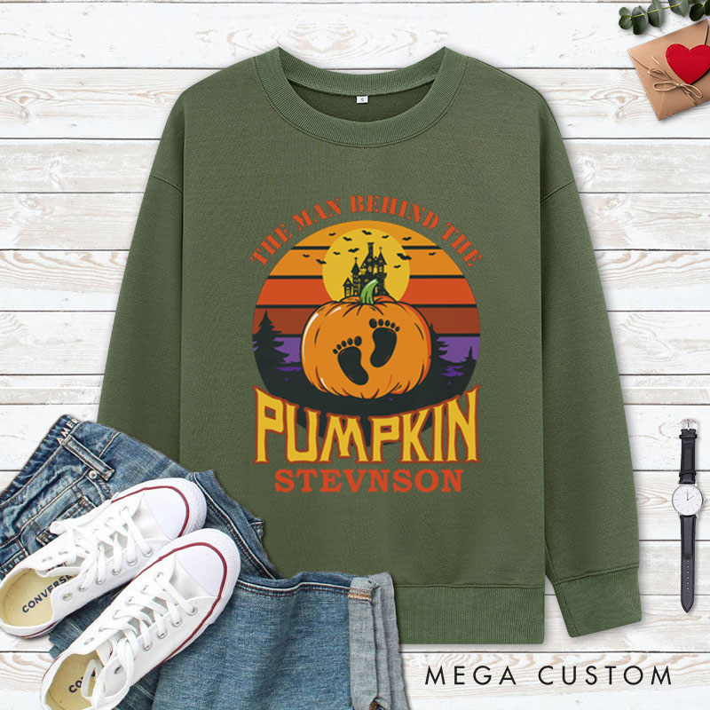 Personalized The Man Behind the Pumpkin and The Woman Growing the Pumpkin Halloween Couple Sweatshirt