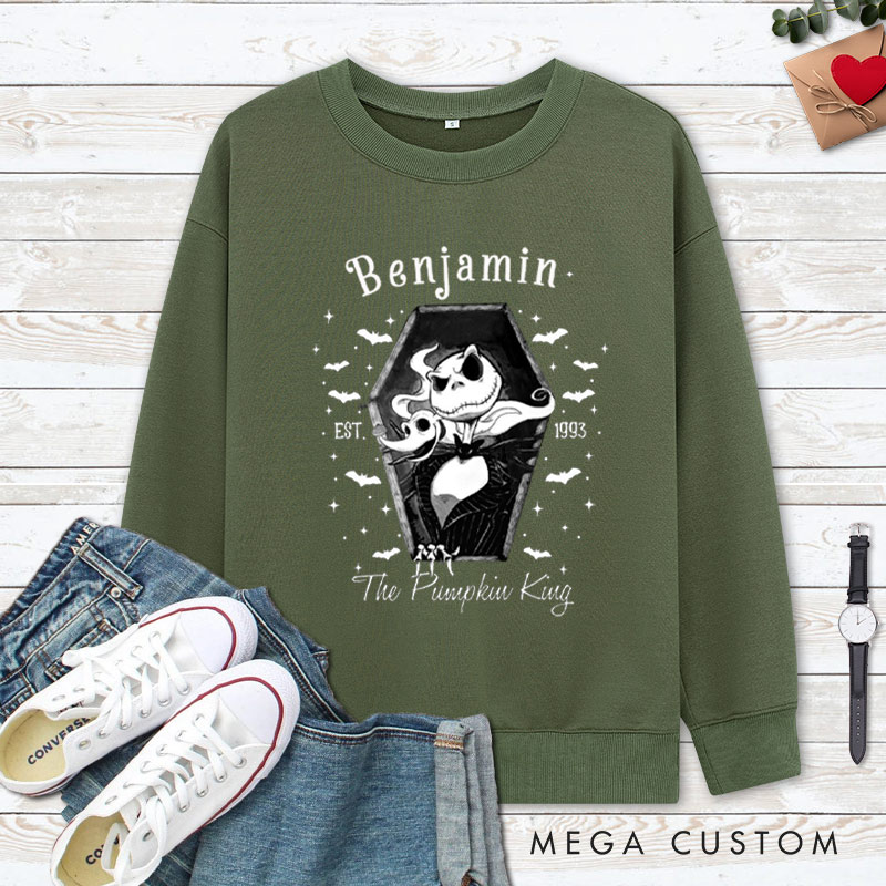 Personalized Pumpkin King and Queen Halloween Couple Sweatshirt