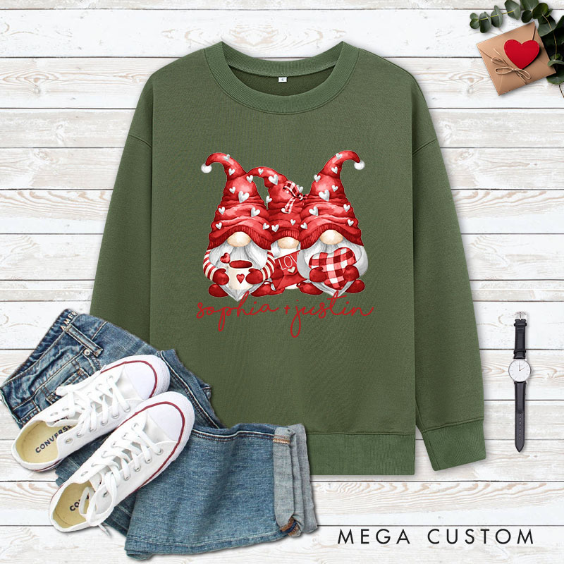 Personalized Couple Red Gnome with Heart Matching Sweatshirt Couple Valentine's Day Sweatshirt for Husband Wife Boyfriend Girlfriend