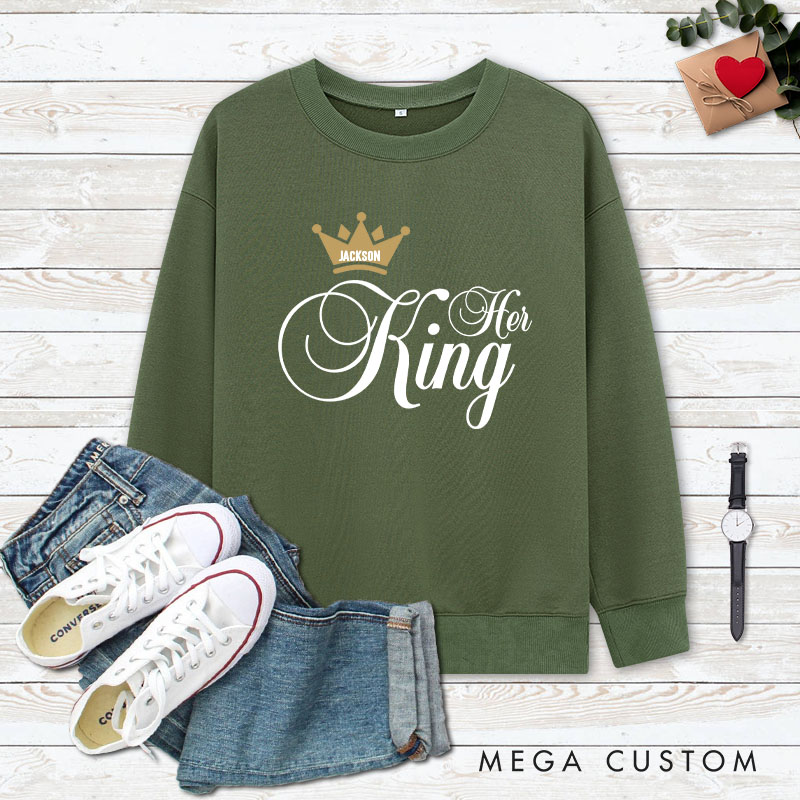 Personalized Couple Her King and His Queen Matching Sweatshirt Couple Valentine's Day Sweatshirt for Husband Wife Boyfriend Girlfriend