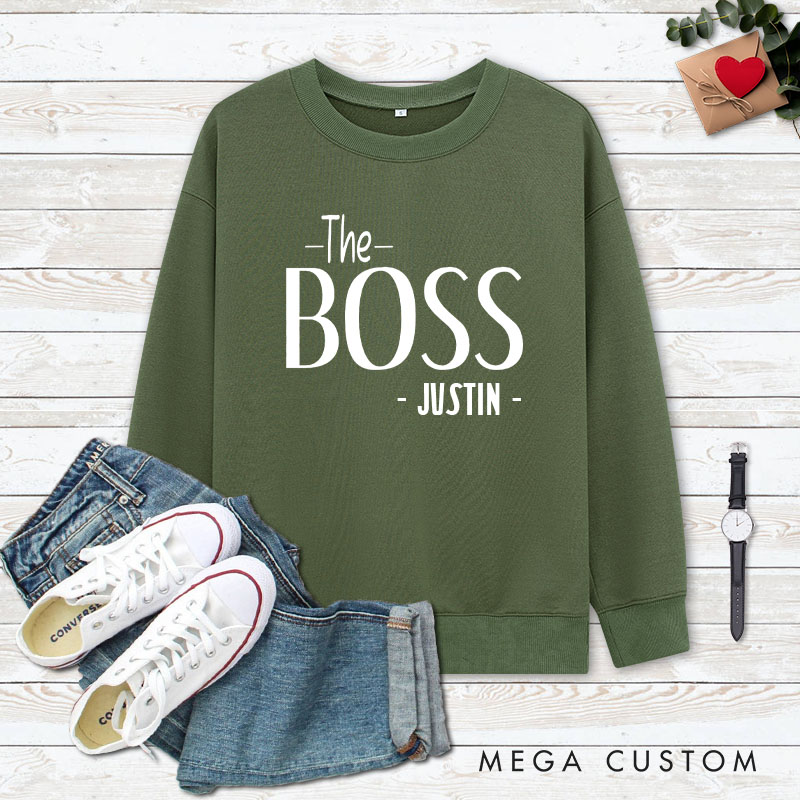Personalized Couple The Boss and The Real Boss Matching Sweatshirt Couple Valentine's Day Sweatshirt for Husband Wife Boyfriend Girlfriend
