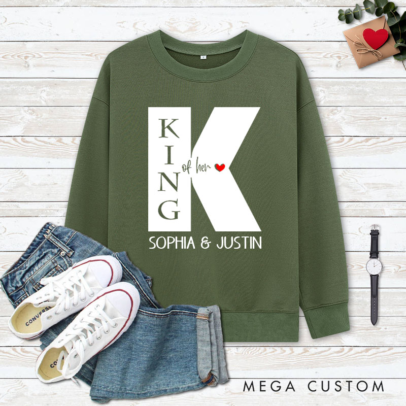 Personalized Couple King of Her Heart and Queen of His Heart Sweatshirt Couple Valentine's Day Sweatshirt for Husband Wife Boyfriend Girlfriend