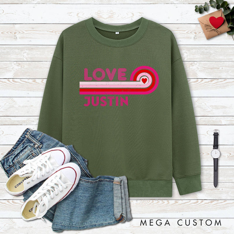 Personalized Couple Retro LOVE Matching Sweatshirt with Name Couple Valentine's Day Sweatshirt for Husband Wife Boyfriend Girlfriend