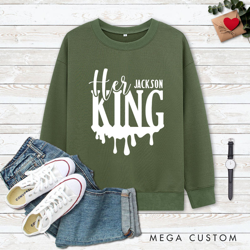 Personalized Couple Charming Her King and His Queen Matching Sweatshirt Couple Valentine's Day Sweatshirt for Husband Wife Boyfriend Girlfriend