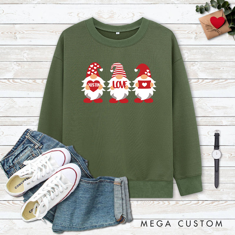 Personalized Couple Cute Red Gnome with Heart Sweatshirt Couple Valentine's Day Sweatshirt for Husband Wife Boyfriend Girlfriend