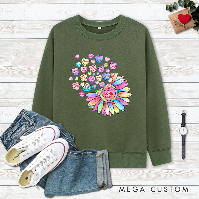 Personalized Couple Colorful Flower with Heart Matching Sweatshirt Couple Valentine's Day Sweatshirt for Husband Wife Boyfriend Girlfriend