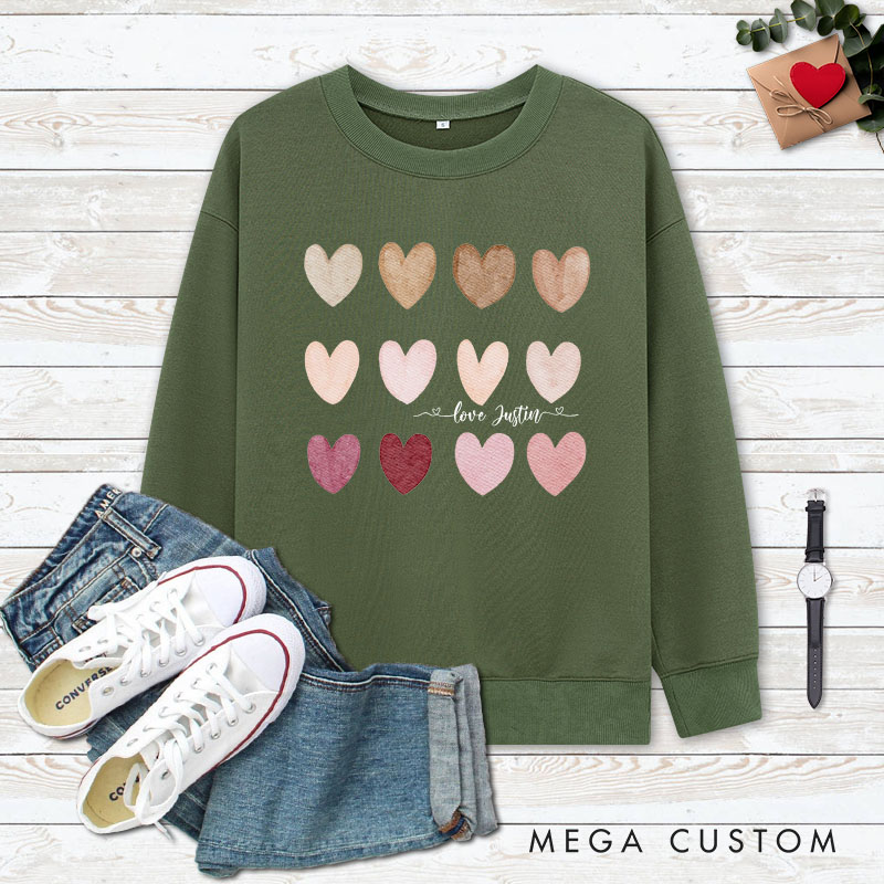 Personalized Couple Charming Hearts Matching Sweatshirt with Name Couple Valentine's Day Sweatshirt for Husband Wife Boyfriend Girlfriend