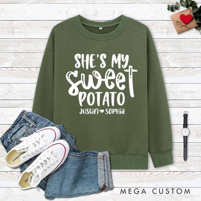 Personalized Couple Cute She's My Sweet Potato and I Yam Matching Sweatshirt Couple Thanksgiving Sweatshirt for Husband Wife Boyfriend Girlfriend