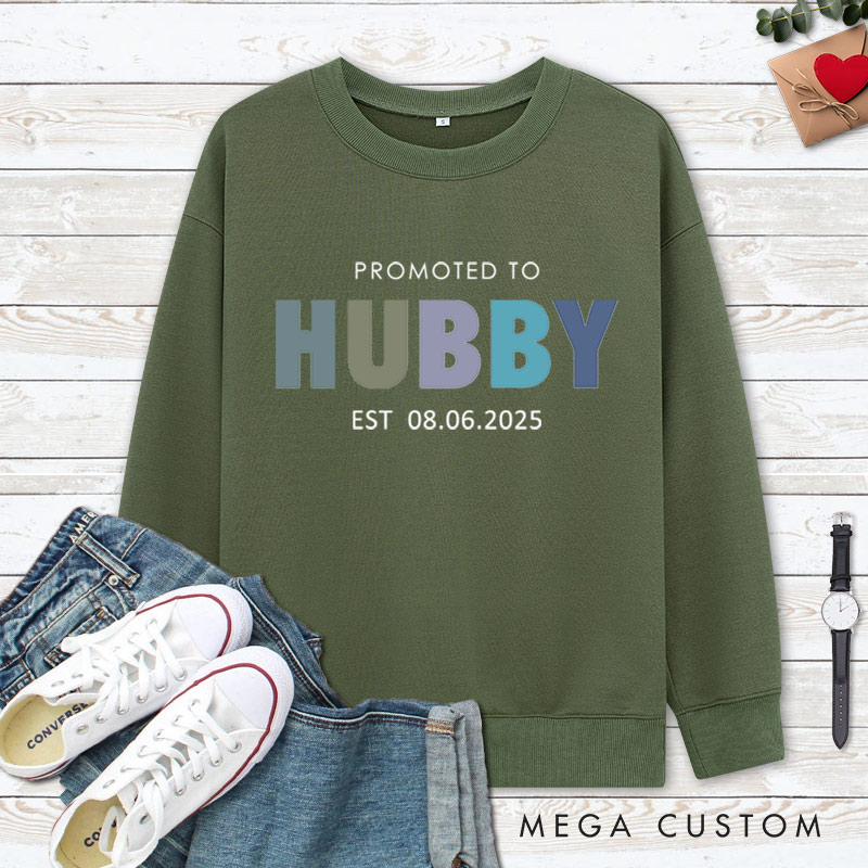 Personalized Playful Promoted to Hubby and Wifey Matching Wedding Couple Sweatshirt
