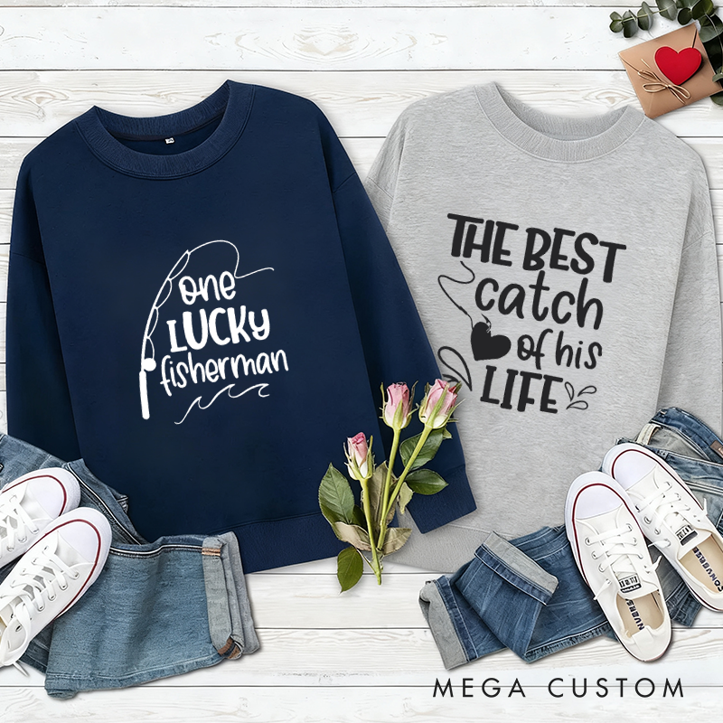 Personalized Couples Fishing Sweatshirts Fishing Lover Couples Gift Husband Wife Matching Sweatshirts Matching Gift for Fishing Lovers Cozy and Stylish Outfit