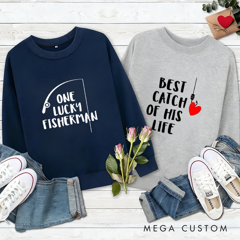 Personalized Couples Fishing Sweatshirts Fishing Couple Sweatshirts Couple Fishing Gifts Matching Gift for Fishing Lovers Husband and Wife