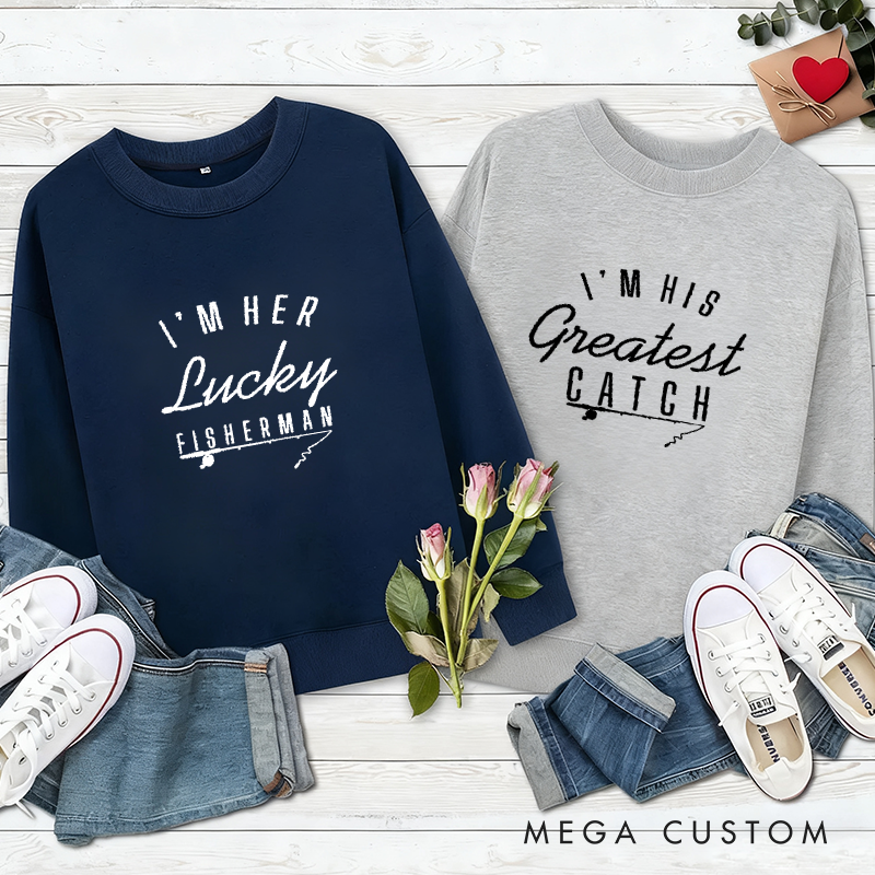 Personalized Couples Fishing Sweatshirts Fishing Matching Sweatshirts Couple Fisherman Sweatshirts Matching Gift for Fishing Lovers Husband or Wife