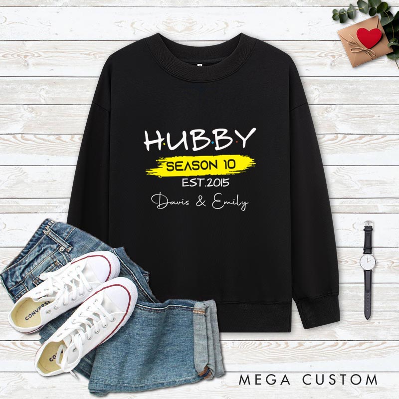 Personalized Couple 10th Anniversary Sweatshirt Hubby & Wifey Season 10 Anniversary Outfit for Couples Wife Husband Gift Sweatshirt