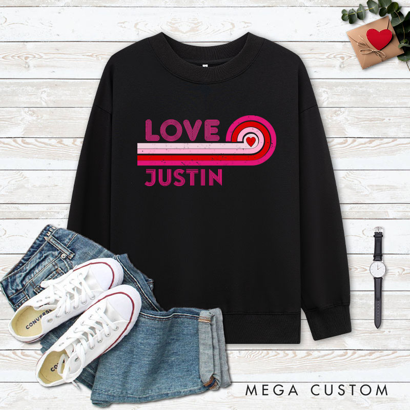 Personalized Couple Retro LOVE Matching Sweatshirt with Name Couple Valentine's Day Sweatshirt for Husband Wife Boyfriend Girlfriend