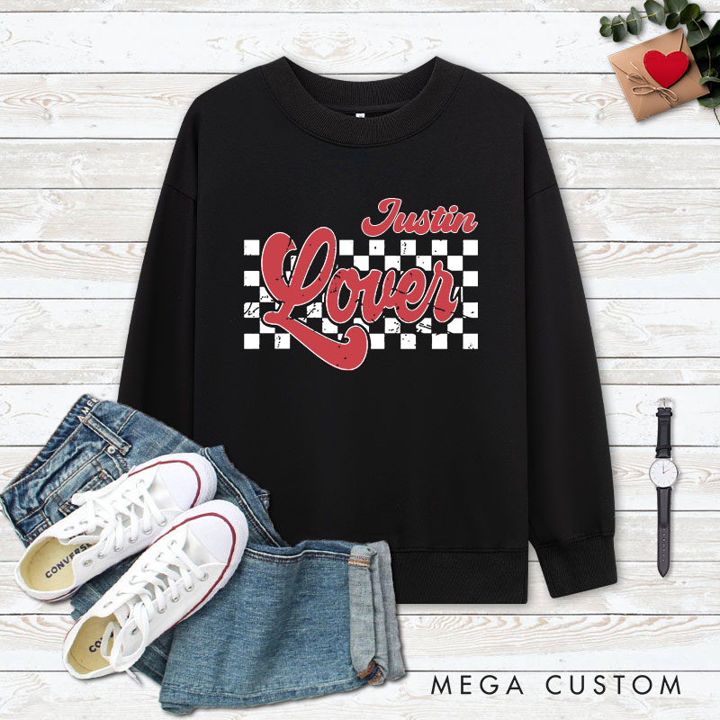 Personalized Couple Checkered Lover Matching Sweatshirt Couple with Name Valentine's Day Sweatshirt for Husband Wife Boyfriend Girlfriend