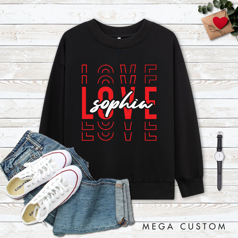 Personalized Couple Red Love Matching Sweatshirt with Name Couple Valentine's Day Sweatshirt for Husband Wife Boyfriend Girlfriend