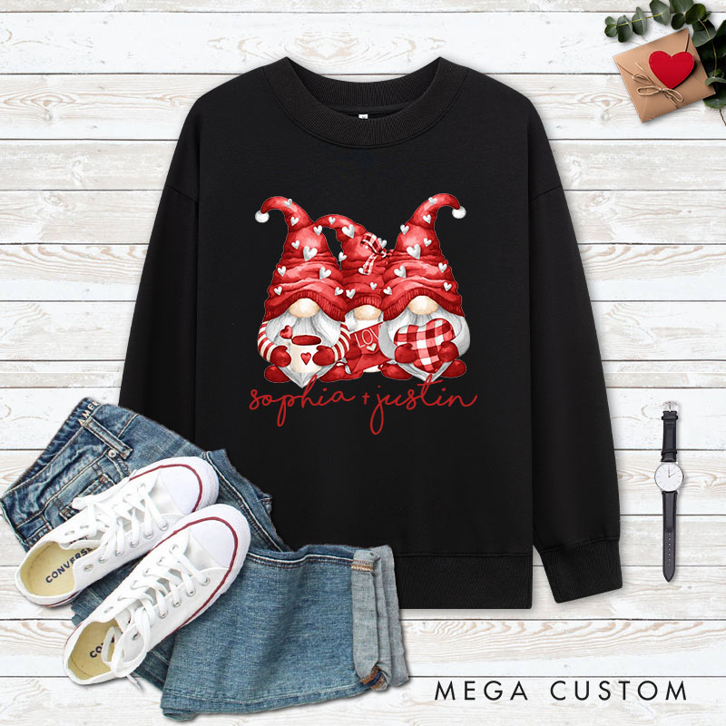 Personalized Couple Red Gnome with Heart Matching Sweatshirt Couple Valentine's Day Sweatshirt for Husband Wife Boyfriend Girlfriend