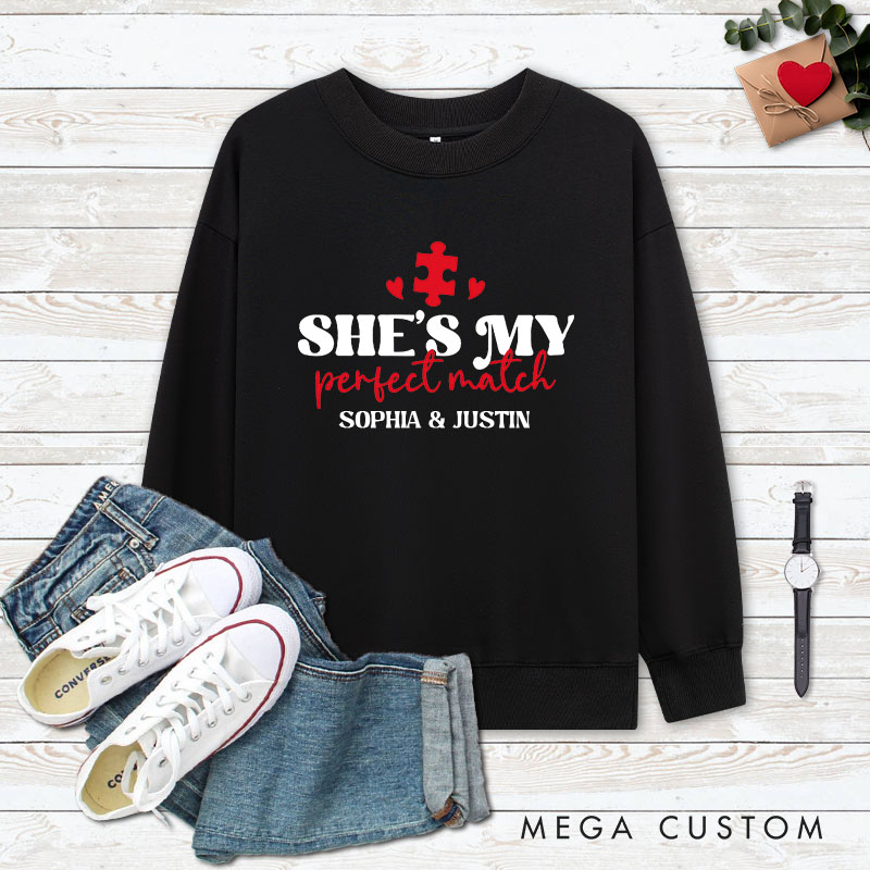 Personalized Couple He’s My Perfect Match Sweatshirt Couple She’s My Perfect Match Valentine's Day Sweatshirt for Husband Wife Boyfriend Girlfriend