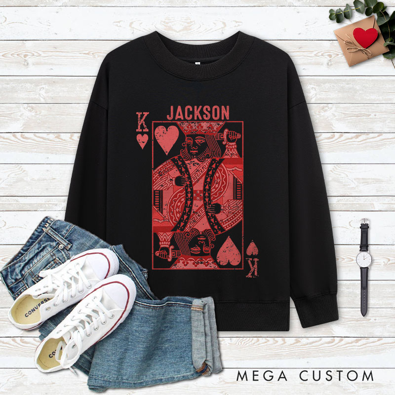 Personalized Couple King and Queen of Hearts Matching Sweatshirt Couple Valentine's Day Sweatshirt for Husband Wife Boyfriend Girlfriend