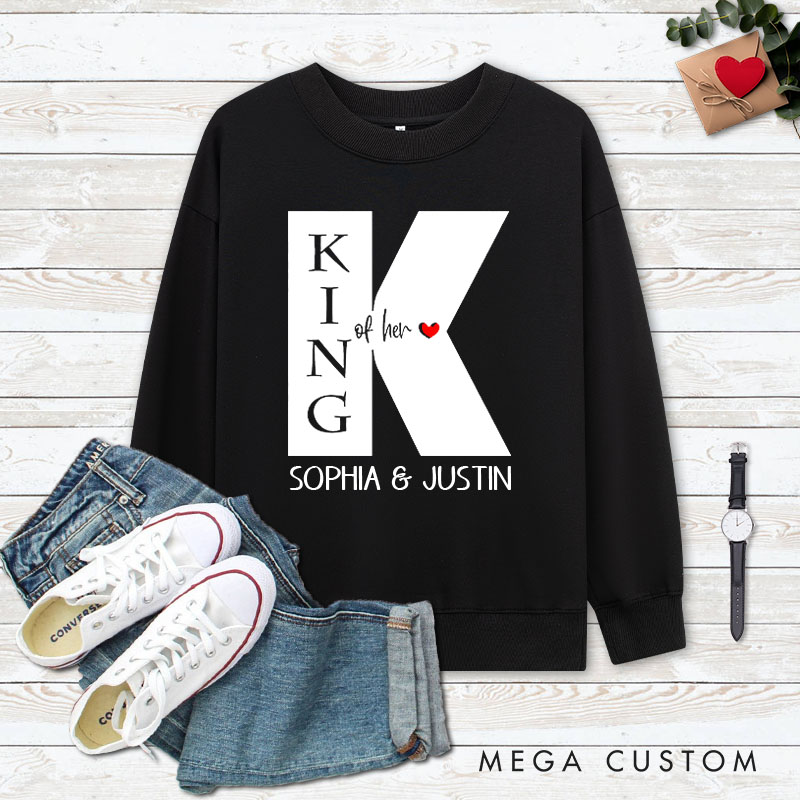 Personalized Couple King of Her Heart and Queen of His Heart Sweatshirt Couple Valentine's Day Sweatshirt for Husband Wife Boyfriend Girlfriend
