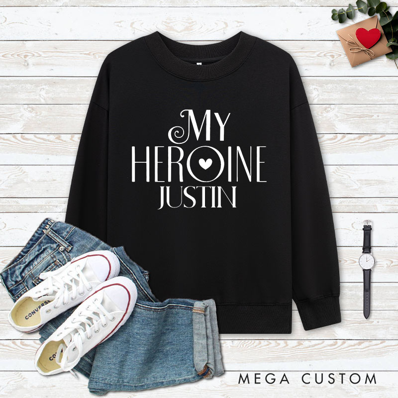 Personalized Couple My Hero and My Heroine Matching Sweatshirt Couple Valentine's Day Sweatshirt for Husband Wife Boyfriend Girlfriend