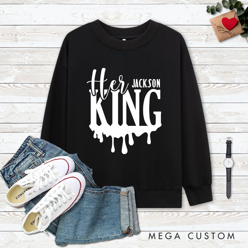 Personalized Couple Charming Her King and His Queen Matching Sweatshirt Couple Valentine's Day Sweatshirt for Husband Wife Boyfriend Girlfriend
