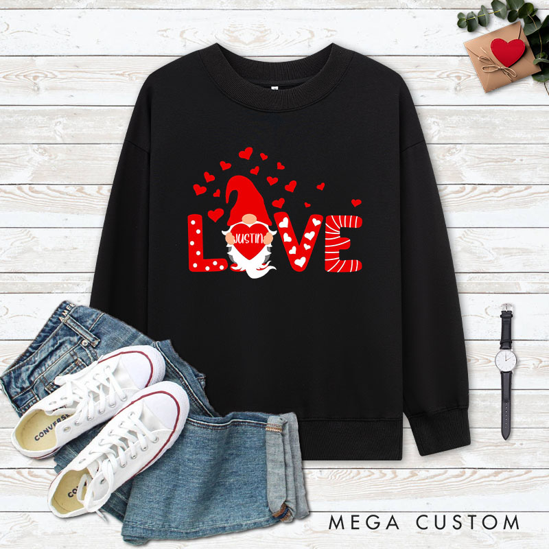 Personalized Couple Red Gnome with Heart Matching Sweatshirt Couple Valentine's Day Sweatshirt for Husband Wife Boyfriend Girlfriend